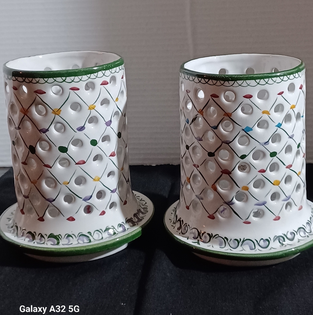 2-RC & Cal Da Juncal Porto de Mos Holiday Pottery Candle Holder - Portugal 6.5"